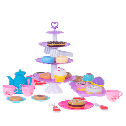 46-delige speelgoed servies high tea set met gebak etagère en bestek kunststof