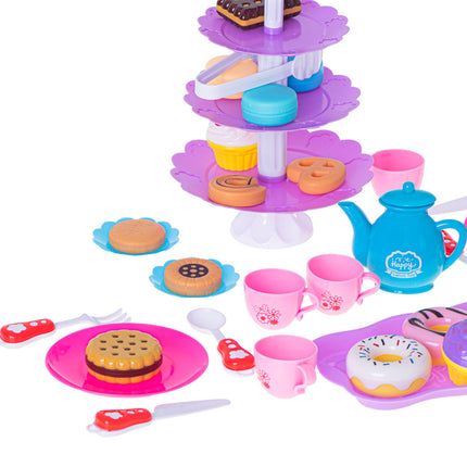 46-delige speelgoed servies high tea set met gebak etagère en bestek kunststof