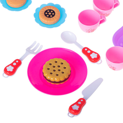 46-delige speelgoed servies high tea set met gebak etagère en bestek kunststof