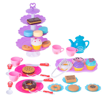 46-delige speelgoed servies high tea set met gebak etagère en bestek kunststof