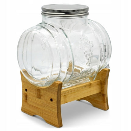 Barrel Drankdispenser 3 Liter met Kraantje en Bamboe Standaard – Glazen Vatvormige Sapdispenser voor Limonade, Water, Sap en IJsthee