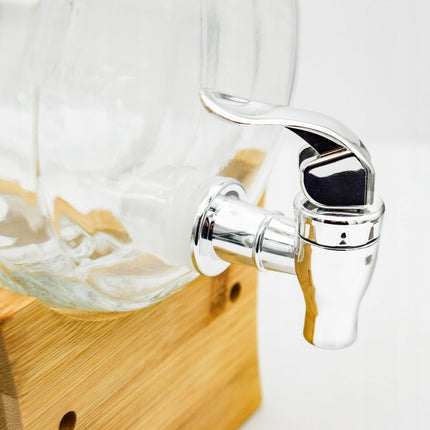 Barrel Drankdispenser 3 Liter met Kraantje en Bamboe Standaard – Glazen Vatvormige Sapdispenser voor Limonade, Water, Sap en IJsthee