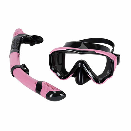 Snorkelset Volwassenen – Duikbril met Snorkel – Droog Snorkelsysteem – Gehard Glas – 180° Panoramisch Zicht – Roze