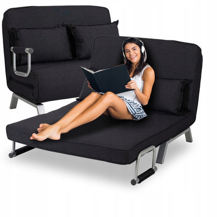 Mebel Elite Bart 2 Luxe 3-in-1 Uitklapbare Grote Slaapstoel Zwart - Inklapbare Slaapbank Met 5 Standen Verstelbare Rugleuning - Belastbaar Tot 250 kg - Moderne Slaapfauteuil - Logeerbed