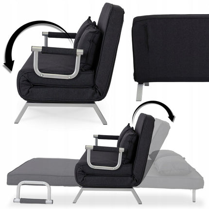 Mebel Elite Bart 2 Luxe 3-in-1 Uitklapbare Grote Slaapstoel Zwart - Inklapbare Slaapbank Met 5 Standen Verstelbare Rugleuning - Belastbaar Tot 250 kg - Moderne Slaapfauteuil - Logeerbed