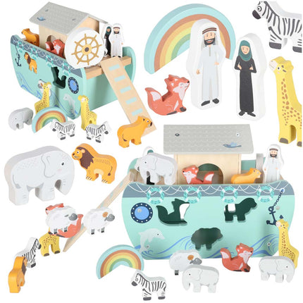LULILO Houten Ark van Noach Sorteerboot – Montessori Educatief Speelgoed – 20-delige Dierenset – Vormensorteerder vanaf 1 Jaar