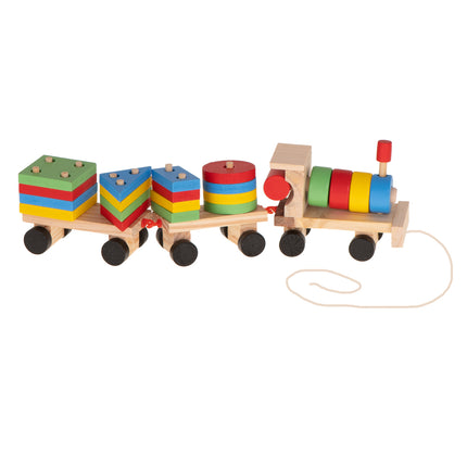 Houten Trein met blokken en vormen - Blokkentrein - Treinlocomotief - Speelgoedtrein - Educatie met vormen en kleuren