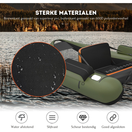Trendmix Opblaasbare Belly Boat 136 x 105 cm – Lichtgewicht Visboot – Inclusief Peddel & Flippers – 160 kg Draagvermogen – Groen