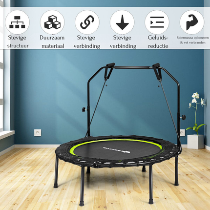 Trendmix Opvouwbare Fitness Trampoline Met Weerstandsbanden - Mini Trampoline - Verstelbaar Zwart/Groen Ø102 cm