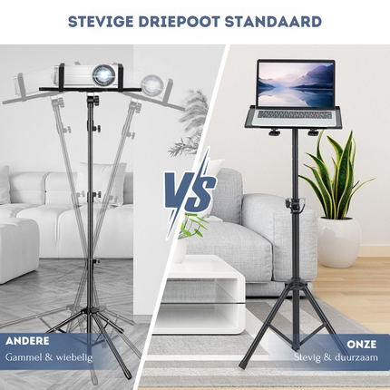 Trendmix Driepoot Projector Statief Met Instelbare Hoogte En Kantelbaar Blad - Laptop - Projector - Muziek - Tablet - 70-118,5CM Zwart