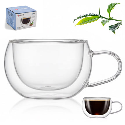 Dubbelwandig Koffieglas met Oor 250 ml – Thermoglas van Borosilicaatglas – Voor Koffie, Thee en Warme Dranken