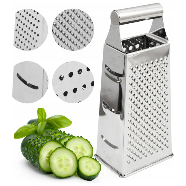 Meyerhoff Keukenrasp 4-Zijdig RVS – Handrasp voor Kaas, Groente en Fruit – 24 cm Hoog – Ergonomisch Keukengerei