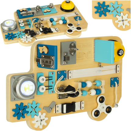 LULILO Buso Montessori Activity Bus XL – Houten Busyboard vanaf 1 Jaar – Sensorisch Educatief Speelgoed voor Baby’s en Peuters – Interactief Montessori Bord