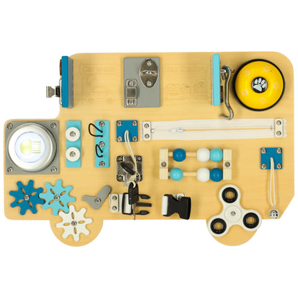 LULILO Buso Montessori Activity Bus XL – Houten Busyboard vanaf 1 Jaar – Sensorisch Educatief Speelgoed voor Baby’s en Peuters – Interactief Montessori Bord