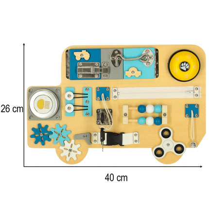 LULILO Buso Montessori Activity Bus XL – Houten Busyboard vanaf 1 Jaar – Sensorisch Educatief Speelgoed voor Baby’s en Peuters – Interactief Montessori Bord