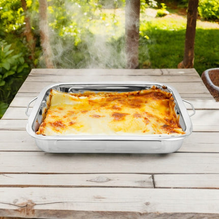 Tragar Lasagneschaal RVS – 25x20x5 cm – Met Handvatten – Ovenschaal voor Lasagne – Roestvrij Staal – Rechthoekig