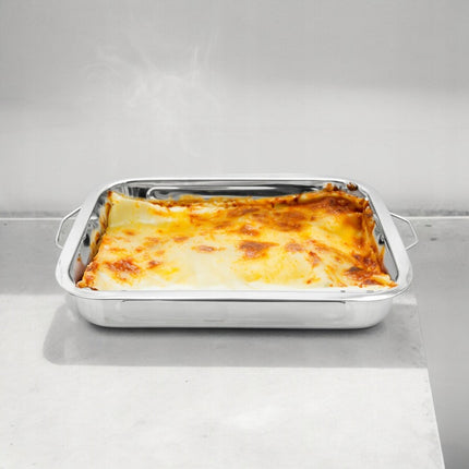 Trager Lasagneschaal RVS Ovenschaal 40 x 31 x 5,5 cm - Lasagne Bakvorm - Grote Bakvorm Met Handvatten