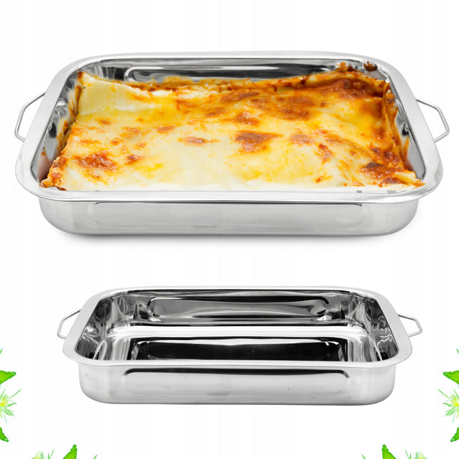 Tragar Lasagneschaal RVS – 25x20x5 cm – Met Handvatten – Ovenschaal voor Lasagne – Roestvrij Staal – Rechthoekig