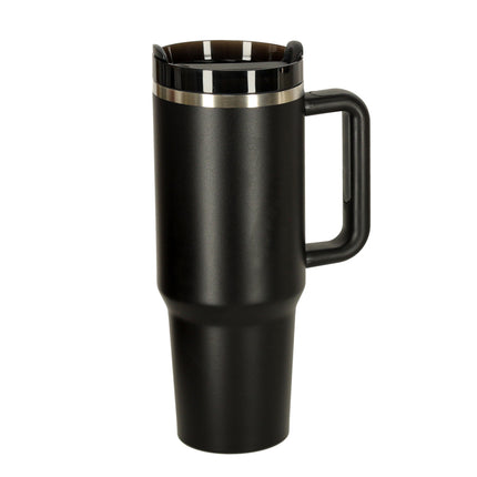 Thermosbeker 1200 ml met Rietje en Handgreep – Dubbelwandige RVS Drinkbeker – Lekvrij – Zwart