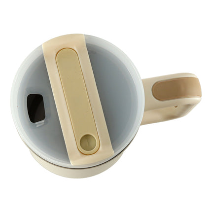 Thermosbeker 1200 ml met Rietje en Handgreep – Dubbelwandige RVS Drinkbeker – Lekvrij – Crème / Beige