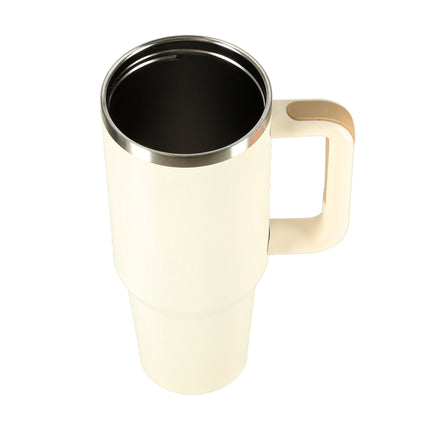 Thermosbeker 1200 ml met Rietje en Handgreep – Dubbelwandige RVS Drinkbeker – Lekvrij – Crème / Beige