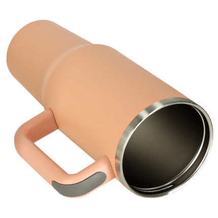 Thermosbeker 1200 ml met Rietje en Handgreep – Dubbelwandige RVS Drinkbeker – Lekvrij – Zalmroze