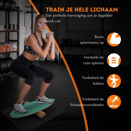 Trendmix Balance Board Houten Balans Trainer Trickboard - Incl. Kurkrol En Viltmat - Maximale Draaggewicht 227kg - Balansbord Met 8 Geperste Houtlagen