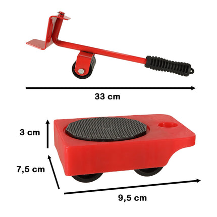 5-Delige Meubeltransportwielen - Meubel Transportroller Set Meubelrollers + Lastenheffer - 150 Kg Draaggewicht - Verhuizing - Rood
