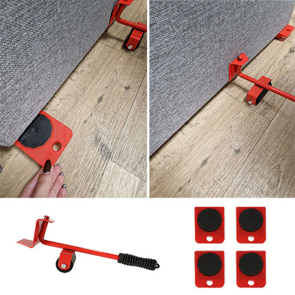 5-Delige Meubeltransportwielen - Meubel Transportroller Set Meubelrollers + Lastenheffer - 150 Kg Draaggewicht - Verhuizing - Rood