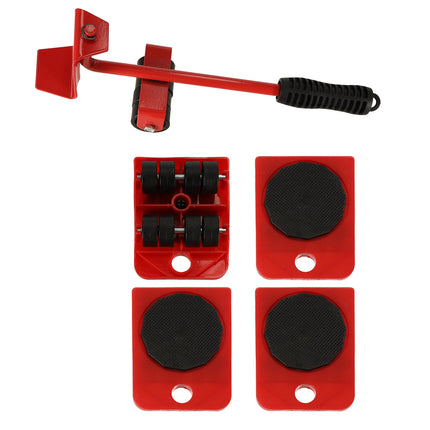 5-Delige Meubeltransportwielen - Meubel Transportroller Set Meubelrollers + Lastenheffer - 150 Kg Draaggewicht - Verhuizing - Rood