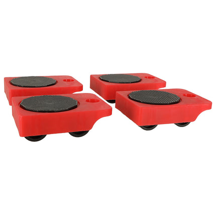 5-Delige Meubeltransportwielen - Meubel Transportroller Set Meubelrollers + Lastenheffer - 150 Kg Draaggewicht - Verhuizing - Rood