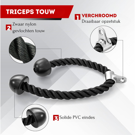Trendmix 5-Delige Fitness Accessoire Set - Krachtstation Accessoires - Sportschool Thuis - V-Handgreep, Roterende Stang Recht, Dubbel D Handvat, Triceps Koord - Zwart