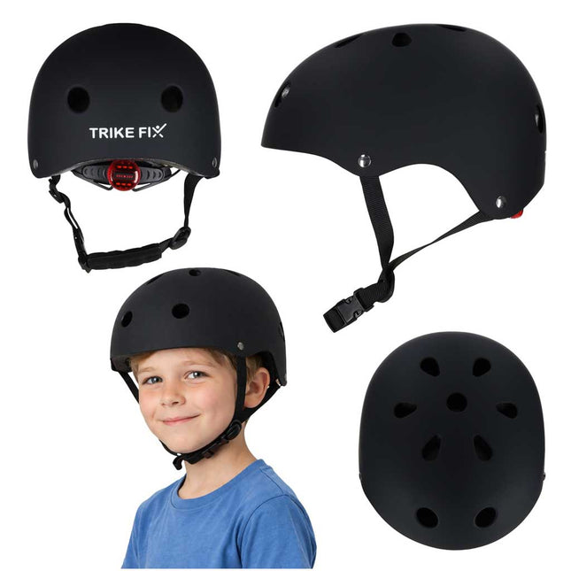 Kinderhelm maat S 48-54 cm – Fietshelm, Step Helm & Skatehelm voor Kinderen – LED Achterlicht – Zwart