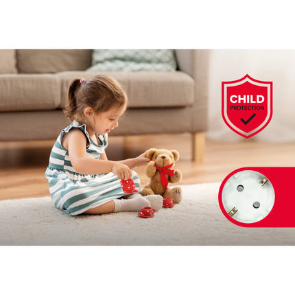 Verlengsnoer met stekkerdoos 4 voudig 1,5 meter snoer 3x 1,5mm2, randaarde, kinderbeveiliging.