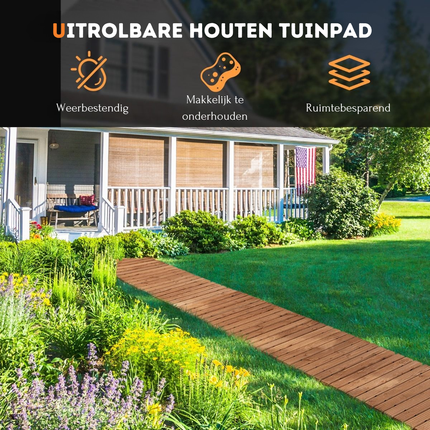 Trendmix Houten Oprolbaar Tuinpad 245×43 cm – Weerbestendig Antislip Buitenpad – Flexibel Looppad voor Tuin, Balkon, Binnenplaats, Camping of Strand – Rollend Tuinpad Zonder Montage