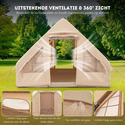 Trendmix Opblaasbare Tent Voor 4 Tot 6 Personen Beige - Kampeertent met Muskietennet - Wind- en waterafstotend Katoenen Tent - 295 x 202 x 200 cm