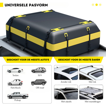 Trendmix Waterdichte Opvouwbare Autodaktas 595 L Zwart/Geel - Dakkoffer - Dakbagagetas - Autodaktas Bagagedrager
