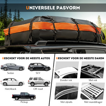 2de kansje Trendmix Waterdichte Opvouwbare Autodaktas 560 L Zwart - Dakkoffer - Dakbagagetas - Autodaktas Bagagedrager