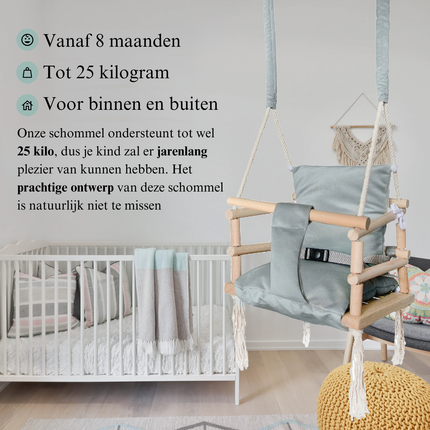 Luxe houten 3 in 1 licht grijze meegroei baby schommel en Kinder schommel – Baby swing – Schommel die meegroeit met je kindje - Schommelstoel - Schommels - handgemaakt