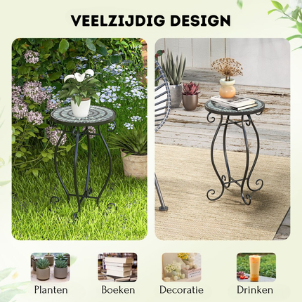 Trendmix Mozaïek Bijzettafel 30×30×50 cm – Zwart – Keramisch Tafelblad – Weerbestendig – Binnen & Buiten