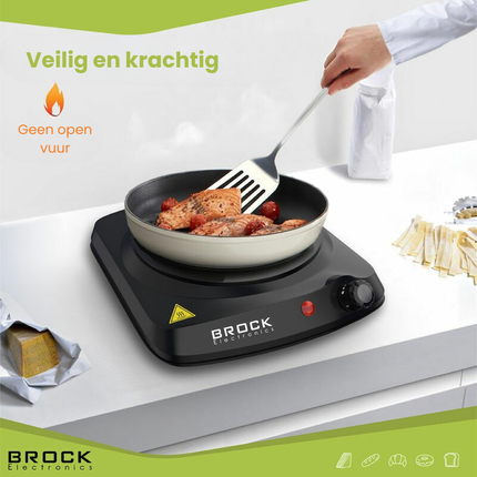 BROCK 1-Pits Infrarood Elektrische Kookplaat – 1200W Compact Kooktoestel met Temperatuurregeling – Zwart – Ø17,7 cm