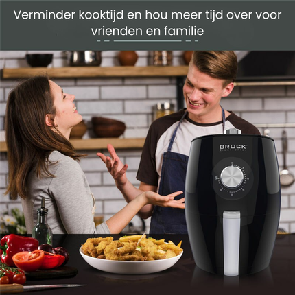 Brock Electronics Airfryer 3,5L – Heteluchtfriteuse zonder Olie – PFAS-vrij – 1300-1500W – Zwart – 6 Automatische Programma’s – Gezond Frituren – Compacte Airfryer voor Gezin of Single’s – Zwart