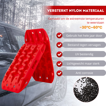 Trendmix Auto Gripplaten 2 Stuks – Antislip Starthulp Tractiemat – Voor Modder, Sneeuw en Zand – 58x31x6 cm – Rood – Voor Auto, Camper, Vrachtwagen