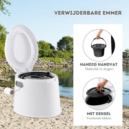Trendmix Draagbaar Camping Toilet 5L – Lichtgewicht Chemisch Toilet met Binnenemmer – Toiletpapierhouder – Wit/Grijs