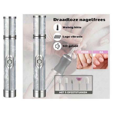 Trendmix Draadloze Elektrische Nagelvijl Nagelfrees Met 5 Bitjes Wit - 4 Bedieningsmodi - Manicure Pedicure Set Elektrisch - Oplaadbaar - USB C Kabel