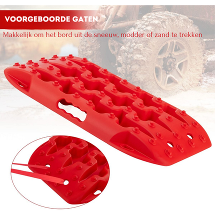 Trendmix Auto Gripplaten 2 Stuks – Antislip Starthulp Tractiemat – Voor Modder, Sneeuw en Zand – 58x31x6 cm – Rood – Voor Auto, Camper, Vrachtwagen
