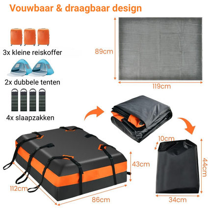 Trendmix Autodaktas 420L – Waterdichte Dakbagagetas – Dakkoffer Voor Auto Zonder Dakrails – Met Slot & Antislipmat
