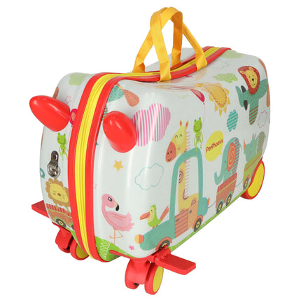 PerPhoenix Ride On Reiskoffer Kinderen Dierentuin Motief 45 cm x 31,5 cm x 22 cm - Zoo Design Handbagage op Wielen - Maximaal 20 kg Belasting