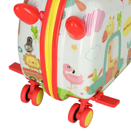 PerPhoenix Ride On Reiskoffer Kinderen Dierentuin Motief 45 cm x 31,5 cm x 22 cm - Zoo Design Handbagage op Wielen - Maximaal 20 kg Belasting