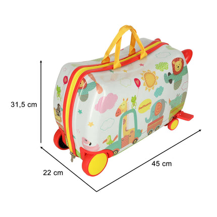 PerPhoenix Ride On Reiskoffer Kinderen Dierentuin Motief 45 cm x 31,5 cm x 22 cm - Zoo Design Handbagage op Wielen - Maximaal 20 kg Belasting